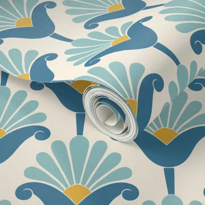 Spoonflower Peel And Stick Wallpaper 1920s Art Deco Egyptian Lotus Flower Ivory Small Scale 2' X 12' Removable