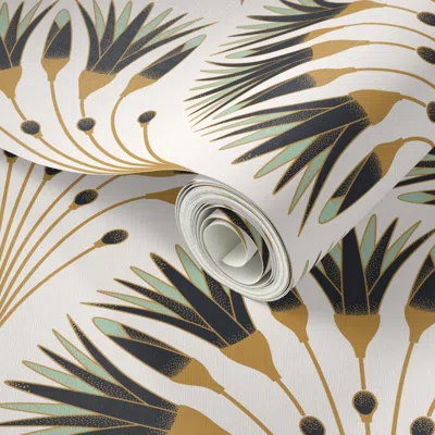 Spoonflower Peel And Stick Wallpaper 1920s Art Deco Flower 24" 2' X 12' Removable In White