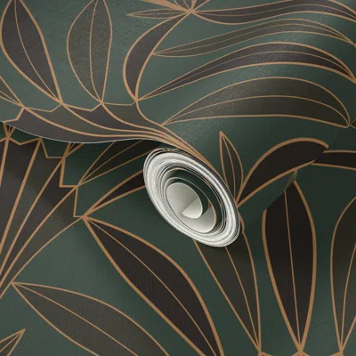 Spoonflower Peel And Stick Wallpaper 1920s Art Deco Palm Leaves Fan Forest Green 2' X 12' Removable