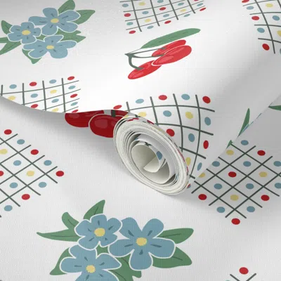 Spoonflower Peel And Stick Wallpaper 1940's Style Kitchen Cherry  In White Large Print 2' X 12' Removable