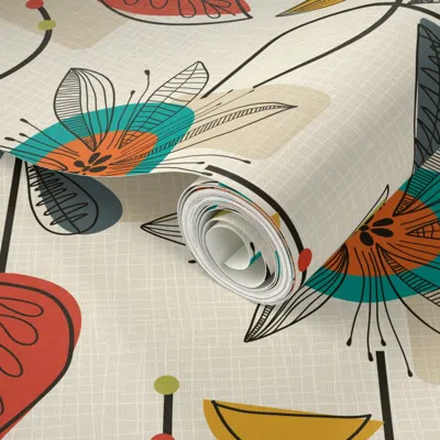 Spoonflower Peel And Stick Wallpaper 1950's Mid Century Modern 2' X 12' Removable In Multi