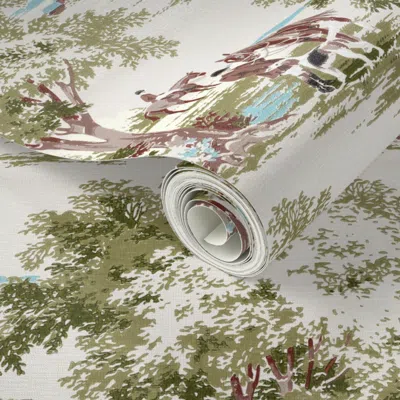 Spoonflower Peel And Stick Wallpaper 1950s Vintage Mid-mod Equestrian Pastoral With Brown 2' X 12' Removable