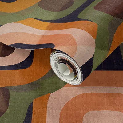 Spoonflower Peel And Stick Wallpaper 1970s African Geometric - Brown/yellow/orange/green 2' X 12' Removable