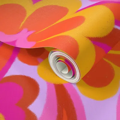 Spoonflower Peel And Stick Wallpaper 1970s Groovy Bold Floral Paisley In Mustard Pink Burnt Orange - Pink 2' X 1