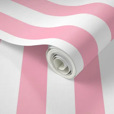 Spoonflower Peel And Stick Wallpaper 2 Inch Wide Vertical Palm Beach Pink And White Cabana Stripes 2' X 12' Remo