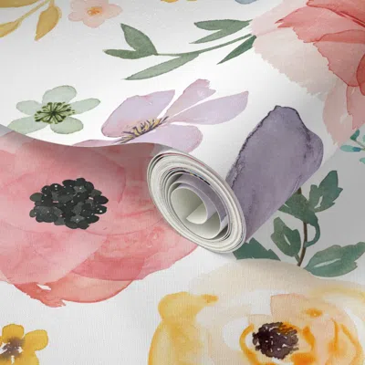 Spoonflower Peel And Stick Wallpaper 21" Floral Fiesta / White 2' X 12' Removable