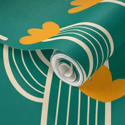 Spoonflower Peel And Stick Wallpaper 2623 D Large - Blooming Cactus Green Jumbo 2' X 12' Removable