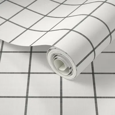Spoonflower Peel And Stick Wallpaper 2"x2" Midi-scaled Minimalist Vintage Thin Windowpane Plaid - Charcoal Black