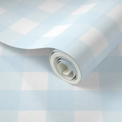 Spoonflower Peel And Stick Wallpaper 3" Buffalo Plaid In Baby Blue White 2' X 12' Removable
