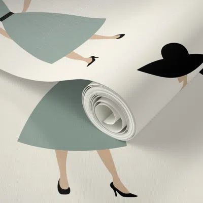 Spoonflower Peel And Stick Wallpaper 3261 D Large - Retro Ladies With Hats Catwalk Podium Fashion 2' X 12' Remov