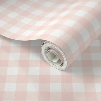Spoonflower Peel And Stick Wallpaper 3/4" Shell Pink Gingham - Copper Pink Buffalo Check Buffalo Plaid 2' X 12' 