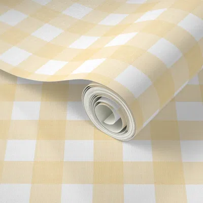Spoonflower Peel And Stick Wallpaper 3/8" Cottagecore Grandmillennial Muted Lemon Yellow Gingham Plaid 2' X 12' 