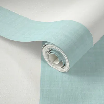 Spoonflower Peel And Stick Wallpaper 6 Inch Wide Awning Stripes With Linen Texture Soft Teal Blue Green On Bone 