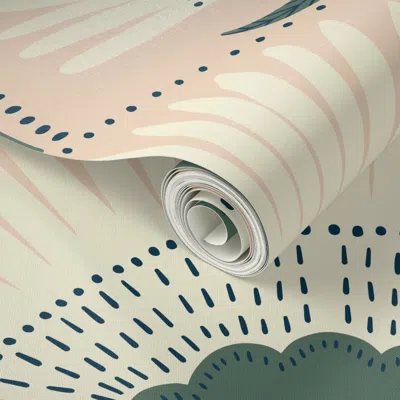 Spoonflower Peel And Stick Wallpaper Aara 2 Floral/palm - Pink/military Green 2' X 12' Removable