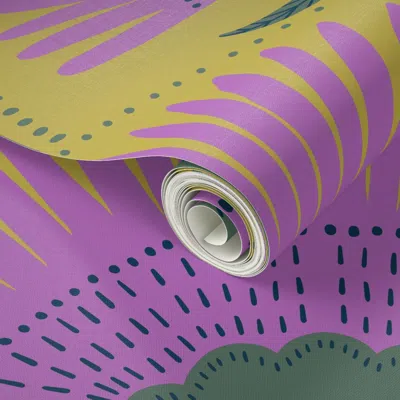 Spoonflower Peel And Stick Wallpaper Aara Palm - Citron With B469ba Purple - Custom Request  Removable