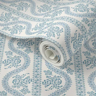 Spoonflower Peel And Stick Wallpaper Abigail Serpentine Admiral Blue 2' X 12' Removable
