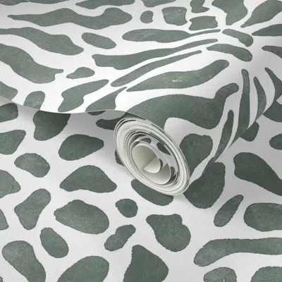 Spoonflower Peel And Stick Wallpaper Abstract Boho Garden - Rustic Green On White - Fresh Stylish Botanical 2' X