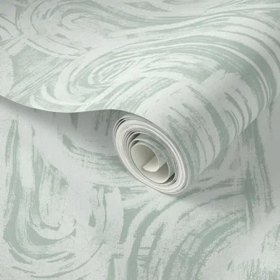 Spoonflower Peel And Stick Wallpaper Abstract Curved Brushstrokes Large Scale Soft Mint Green And Cream  Removab