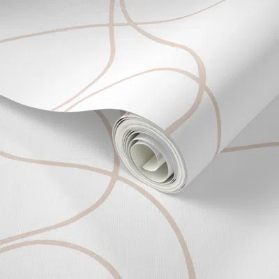 Spoonflower Peel And Stick Wallpaper Abstract Line - Beige On White 2' X 12' Removable In Multi