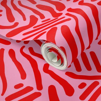 Spoonflower Peel And Stick Wallpaper Abstract Lines - Red & Pink  Removable In Multi
