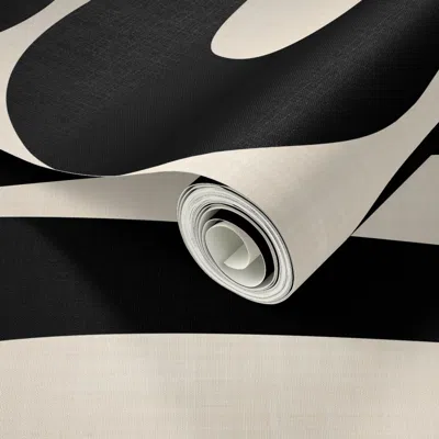 Spoonflower Peel And Stick Wallpaper Abstract Mid Century Modern Geometric Curve Stripe In Black And Cream White