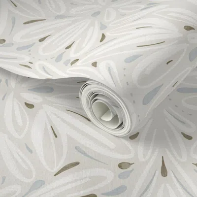 Spoonflower Peel And Stick Wallpaper Abstract Symmetrical Floral White On Beige 2' X 12' Removable