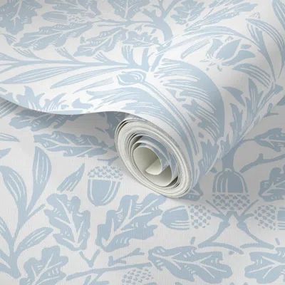 Spoonflower Peel And Stick Wallpaper Acorn In Snow & Sky (traditional Arts & Crafts) - William Morris 2' X 12' R
