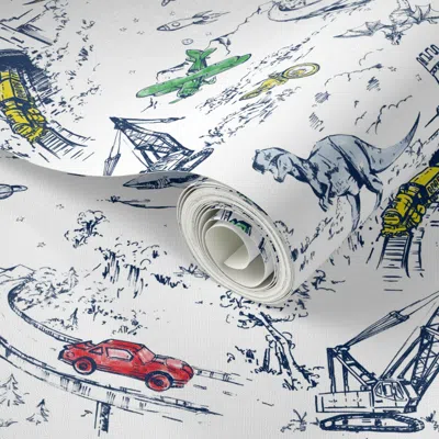 Spoonflower Peel And Stick Wallpaper Adventure Toile Primary Mini 2' X 12' Removable
