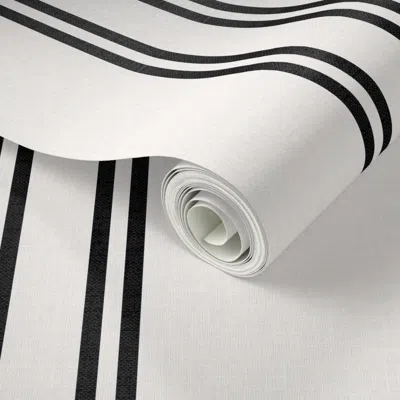 Spoonflower Peel And Stick Wallpaper Aegean Stripe Black White 2' X 12' Removable