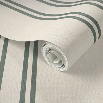 Spoonflower Peel And Stick Wallpaper Aegean Stripe Sage 2' X 12' Removable