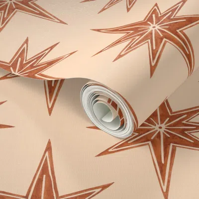 Spoonflower Peel And Stick Wallpaper Alamo Star - Brown 2' X 12' Removable