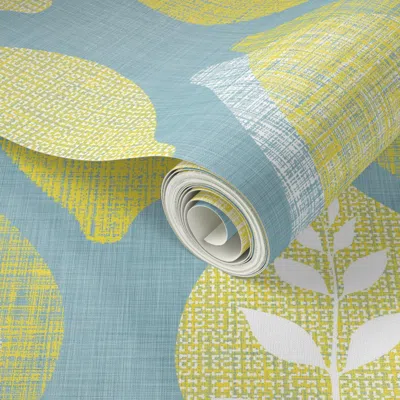 Spoonflower Peel And Stick Wallpaper Amalfi Lemon Linen 2' X 12' Removable In Multi