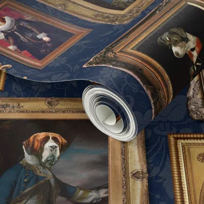Spoonflower Peel And Stick Wallpaper Ancient Fluffy Dog Breeds Funny Gold Framed Museum Portraits For Dog Lovers
