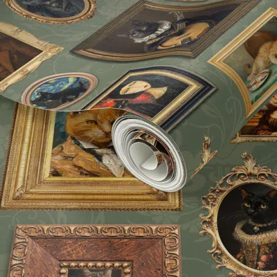 Spoonflower Peel And Stick Wallpaper Ancient Fluffy Funny Gold Framed Museum Portraits Art Ancient Fluffy Funny 