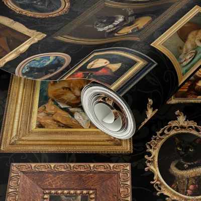 Spoonflower Peel And Stick Wallpaper Ancient Fluffy Funny Gold Framed Museum Portraits Art Wall Collection For 2
