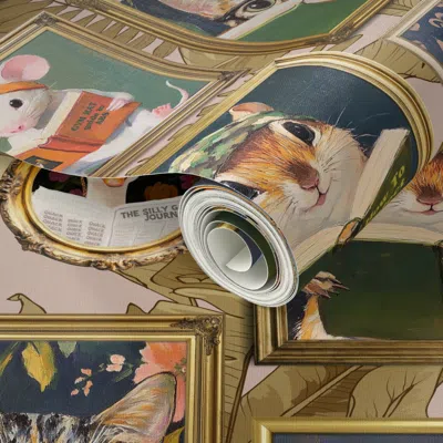 Spoonflower Peel And Stick Wallpaper Animals Reading Library Bathroom  Funny Unique Home Decor 2' X 12' Removabl