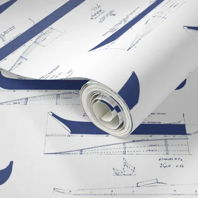 Spoonflower Peel And Stick Wallpaper Antique Kayaks Faded Indigo On White 24in 2' X 12' Removable