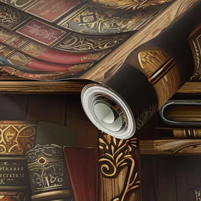 Spoonflower Peel And Stick Wallpaper Antique Ornate Magic Books 2' X 12' Removable