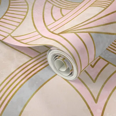 Spoonflower Peel And Stick Wallpaper Art Deco 1920 . Architecture. Pink-beige. Large 2' X 12' Removable In Multi