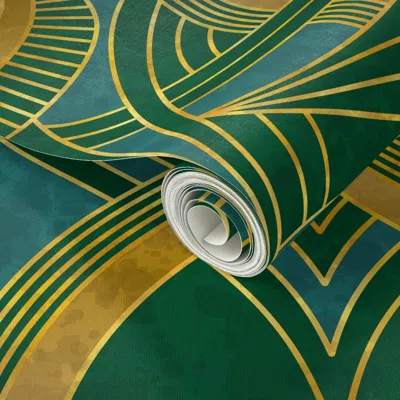 Spoonflower Peel And Stick Wallpaper Art Deco 1920 . Architecture. Viridian. Large 2' X 12' Removable
