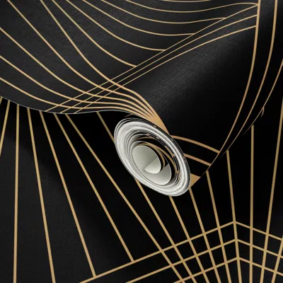 Spoonflower Peel And Stick Wallpaper Art Deco - Black Gold 2' X 12' Removable