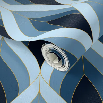 Spoonflower Peel And Stick Wallpaper Art Deco Blossoms - Beautiful Blues - Medium Scale 2' X 12' Removable