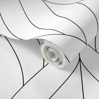 Spoonflower Peel And Stick Wallpaper Art Deco Blossoms - Black On White - Large Scale 2' X 12' Removable