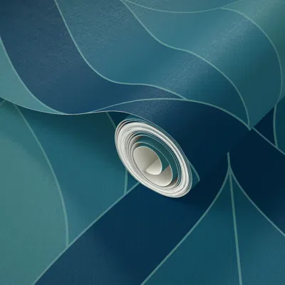 Spoonflower Peel And Stick Wallpaper Art Deco Blossoms - Cerulean Dream - Large Scale 2' X 12' Removable