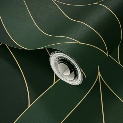 Spoonflower Peel And Stick Wallpaper Art Deco Blossoms - Forest Greens - Large Scale 2' X 12' Removable