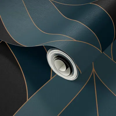 Spoonflower Peel And Stick Wallpaper Art Deco Blossoms - Teal Tones - Large Scale 2' X 12' Removable
