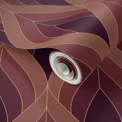 Spoonflower Peel And Stick Wallpaper Art Deco Blossoms - Warm Reds - Medium Scale 2' X 12' Removable