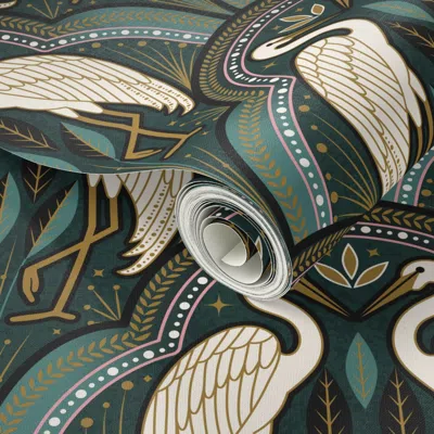 Spoonflower Peel And Stick Wallpaper Art Deco Crane 1b Medium 2' X 12' Removable
