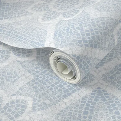 Spoonflower Peel And Stick Wallpaper Art Deco Daisy Mosaic In Beach House Blue 2' X 12' Removable