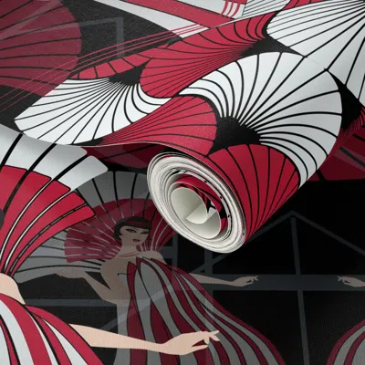 Spoonflower Peel And Stick Wallpaper Art Deco Fat Qt-red-01 2' X 12' Removable